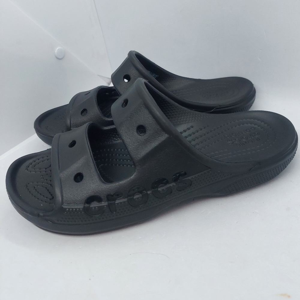 Crocs Baya Slide Sandals Unisex M5 W7 Black Comfort Double Strap Slip On